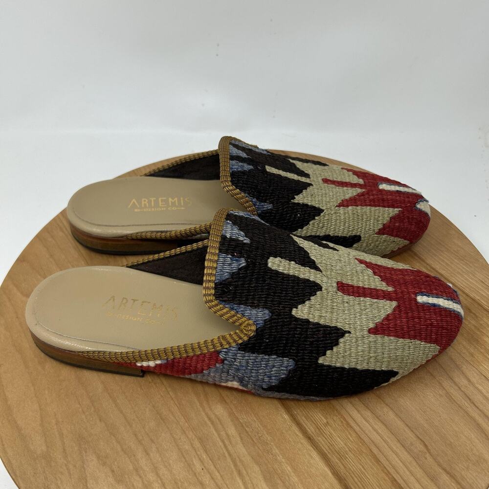 Artemis Design Co Shoes Men 9 42 Kilim Slippers Woven Carpet Mule Wool Multicolo